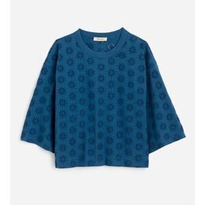 Madewell NWT Women’s Sunfaded Blue Embroidered Wide Sleeve Boxy Top size XXS